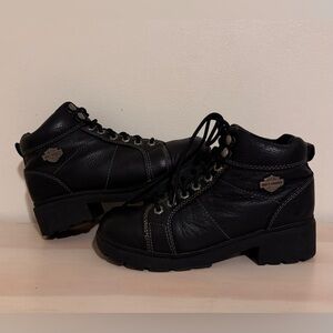 Harley Davidson Black Leather Tyler Lace Up Boots Motorcycle Riding Women 8.5